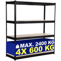 LAGERREGAL 160/60 cm Metall schwarz - Schwarz, Metall (160/180/60cm) - CLP