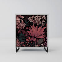 SIDEBOARD FLORAL WHISPER, Grau, 57,5x42x67,5 cm, Schwarze Metall-Rahmenfüße - Multicolor/Schwarz, Holzwerkstoff/Metall (57.5/67.5/42cm) - SpaceRebels