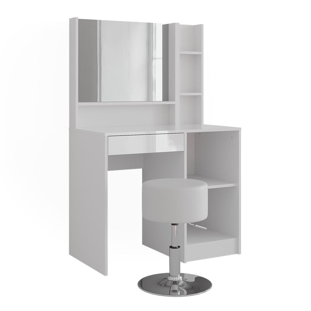 SCHMINKTISCH Sherry Weiß/Weiß Hochglanz 89.8 cm 4 Teile - Weiß Hochglanz, Holzwerkstoff (89.8/76/50.1cm) - Vicco