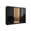 KLEIDERSCHRANK Karo 250 Schwarz, dreitüriger Schiebeschrank mit Spiegel - Schwarz, Holzwerkstoff (250/216/62cm) - Bettso