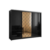 KLEIDERSCHRANK Karo 250 Schwarz, dreitüriger Schiebeschrank mit Spiegel - Schwarz, Holzwerkstoff (250/216/62cm) - Bettso