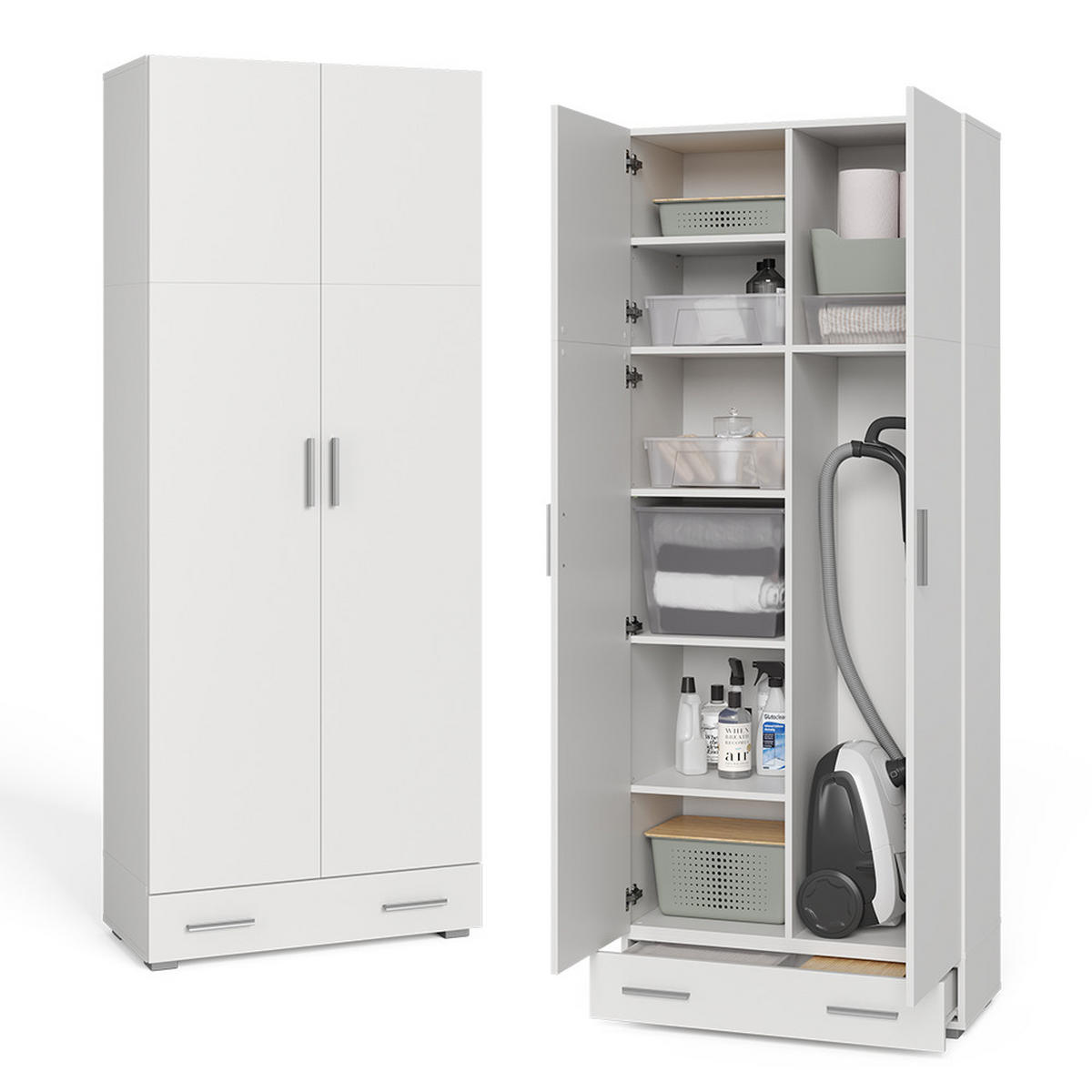 AKTENSCHRANK Ingo Weiß 80 x 182.4 cm mit Schublade - Weiß, Holzwerkstoff (80/182.4/37cm) - Vicco