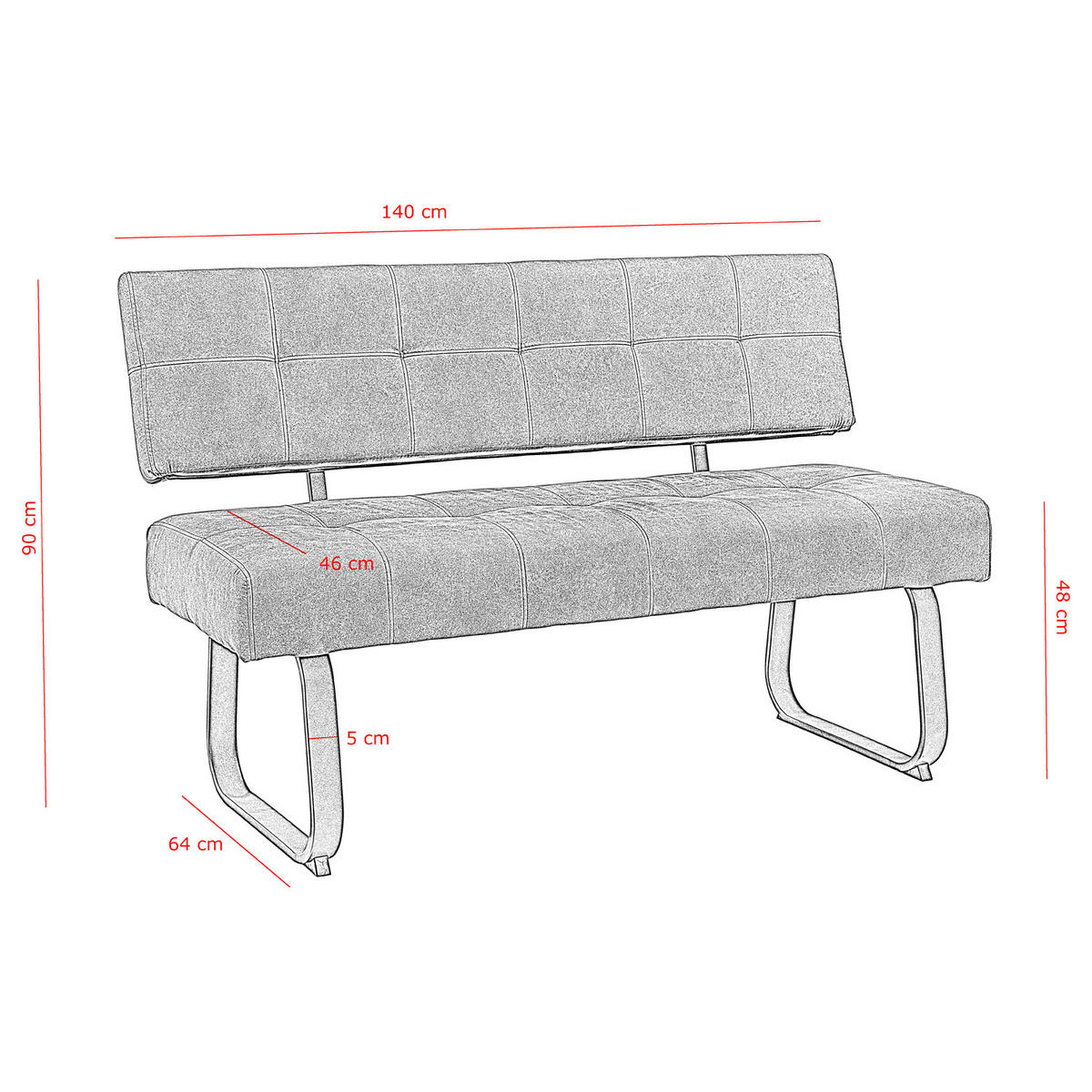 POLSTERBANK - Microfaser / Stahl - Anthrazit / Schwarz - Grau, Textil/Metall (140/90/64cm) - home24