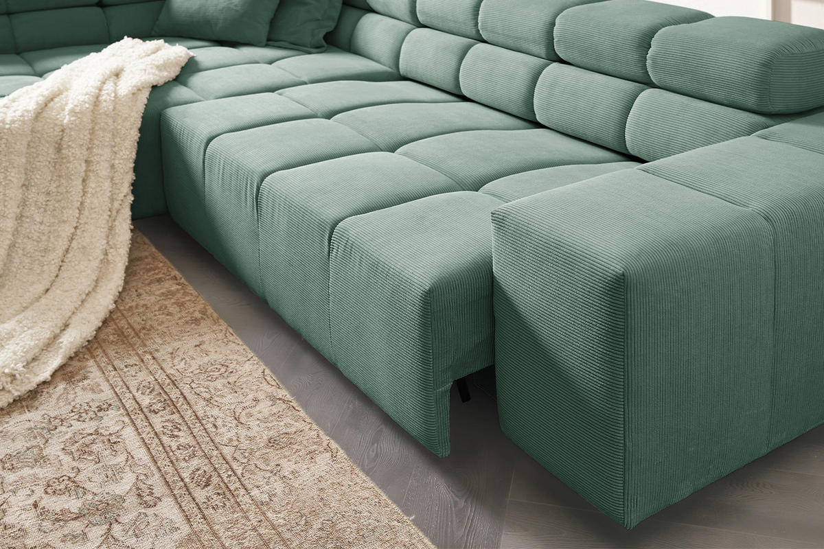 ECKSOFA MIT MOTORISCHEM SITZVORZUG NEVADA Grün Cord - Schwarz/Grün, Kunststoff/Textil (319/215cm) - KAWOLA