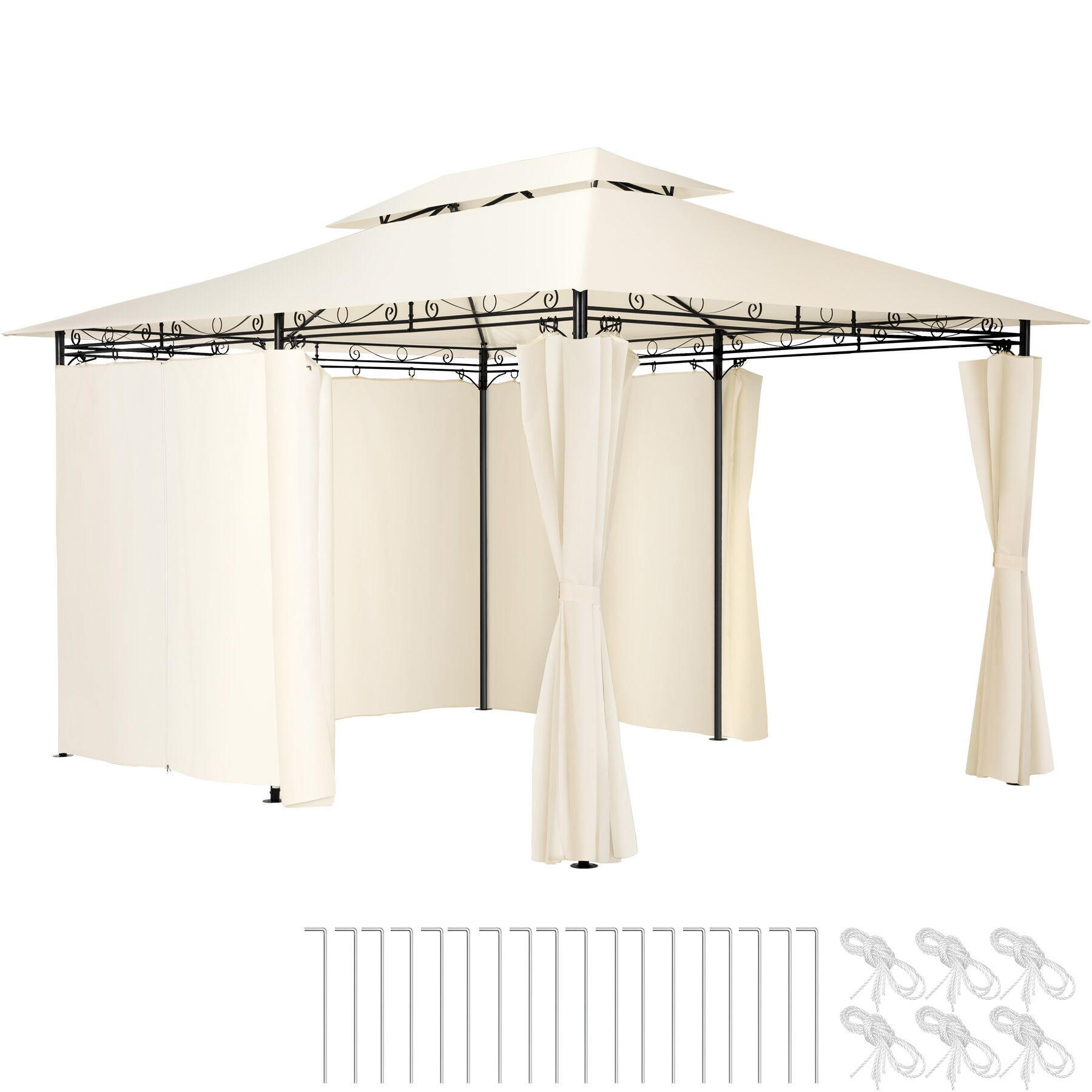 GARTENPAVILLON Emine,inklusive Spannseilen und Heringen,creme - Creme, Kunststoff (300/265/400cm) - tectake