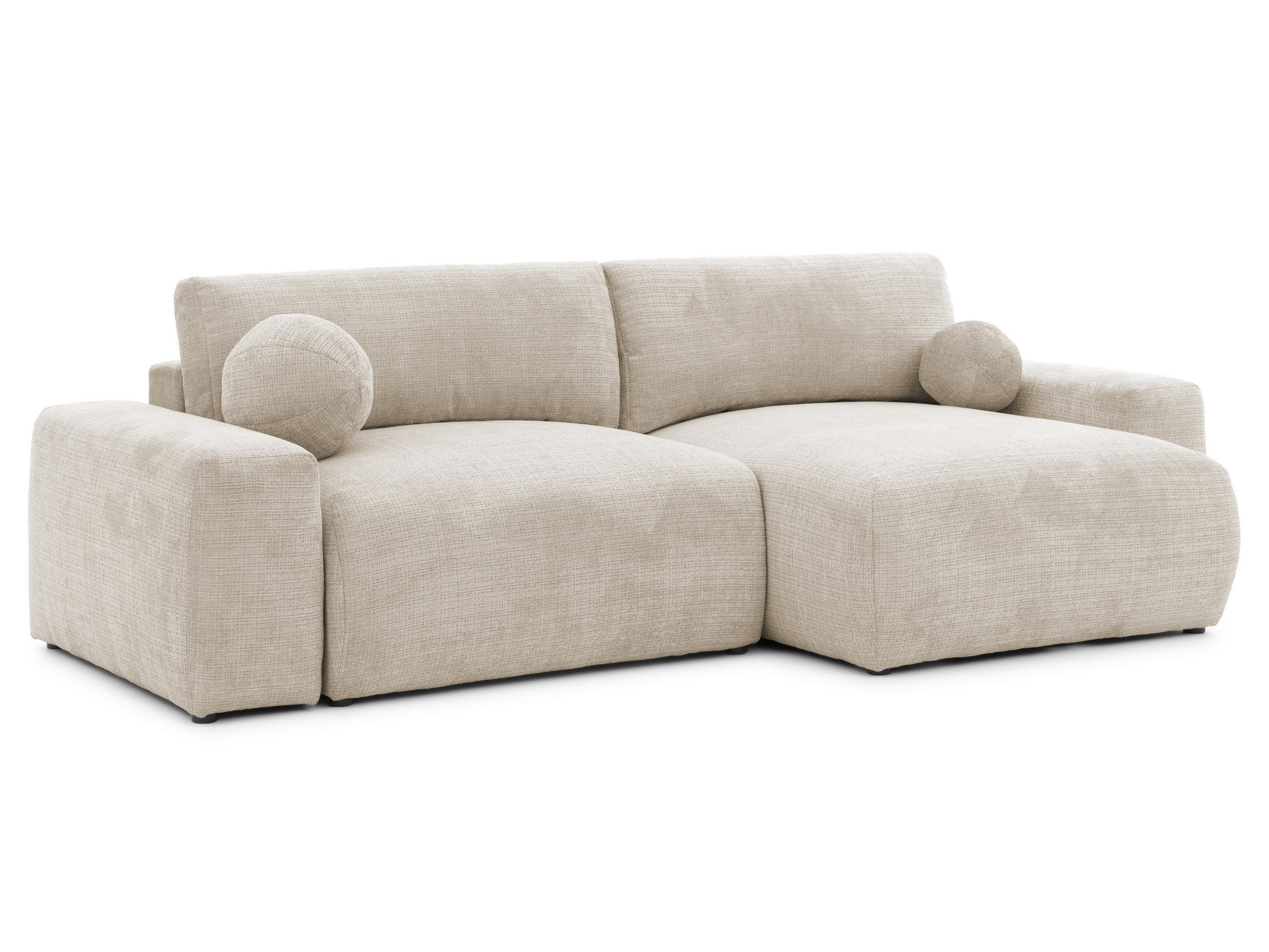 ECKSOFA Puffy mit Schlaffunktion und Bettkasten - besonders weich und puffig aus Beige Chenille-Stoff - Ottomane rechts - Beige/Creme, Holz/Kunststoff (266/138cm) - S-Style Möbel
