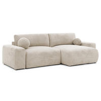 ECKSOFA Puffy mit Schlaffunktion und Bettkasten - besonders weich und puffig aus Beige Chenille-Stoff - Ottomane rechts - Beige/Creme, Holz/Kunststoff (266/138cm) - S-Style Möbel
