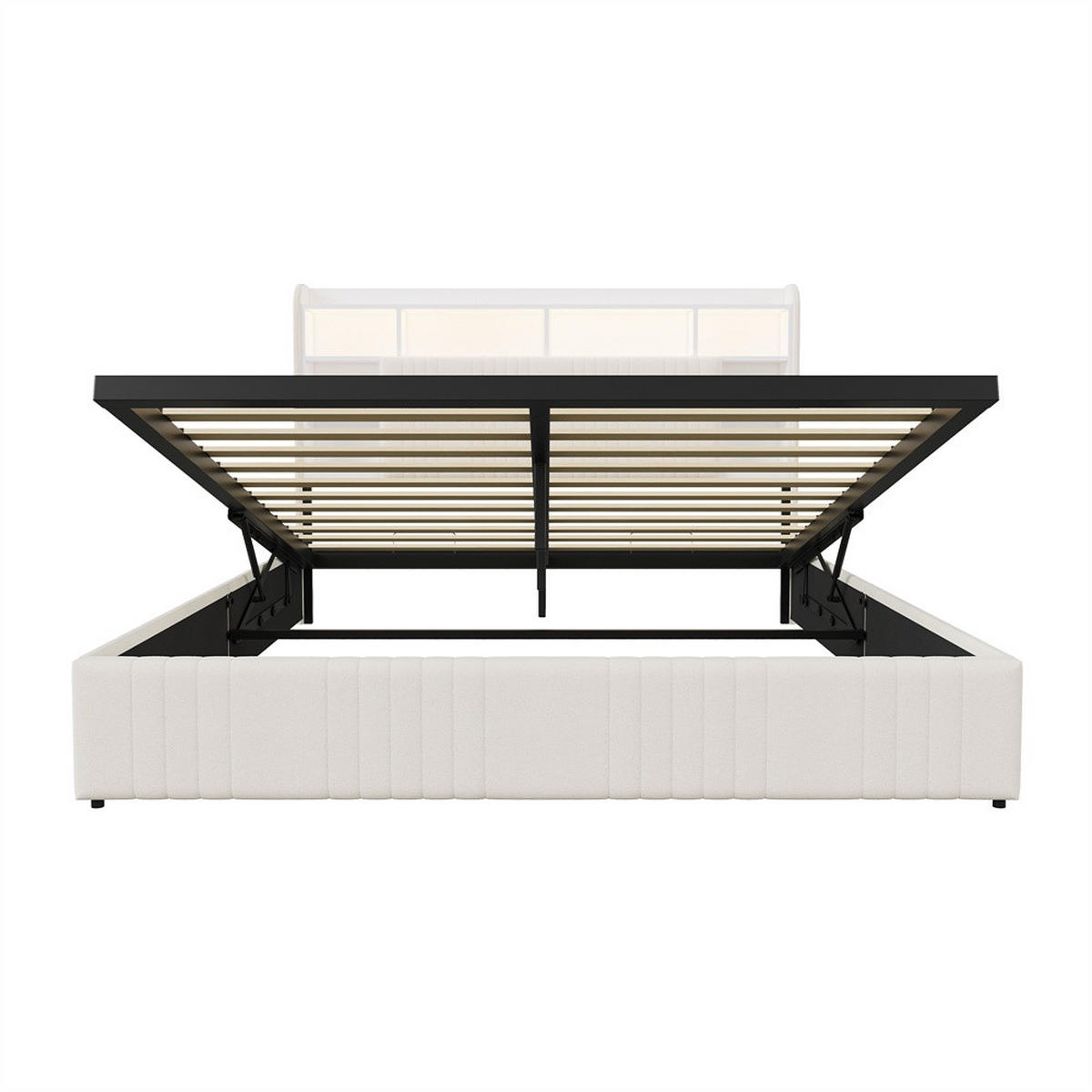 POLSTERBETT 140x200 cm mit LED-Beleuchtung - Kopfteil-Stauraum, Ladestation und hydraulischem Stauraum - Beige - Beige, Textil (140/200cm) - DELFA