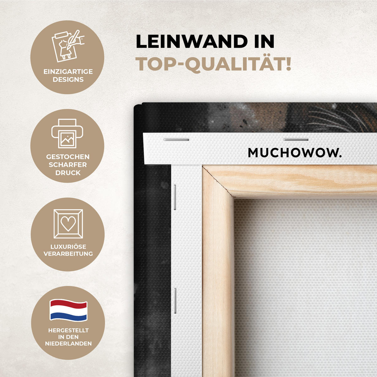 OBRAZ NA PLÁTNĚ Tygr - Zvířata - Portrét - Luxusní - Černá 80x60 cm - antracitová, textil (80/60cm) - MuchoWow