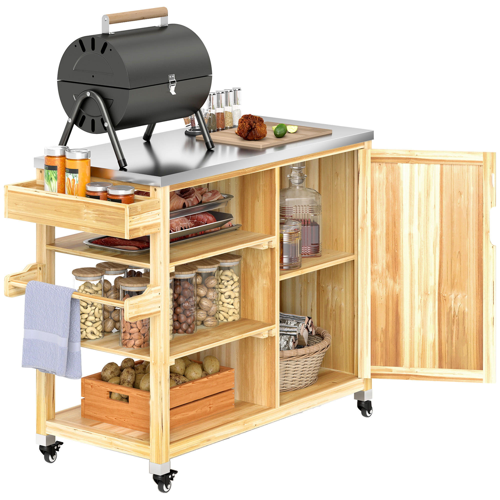 GRILLWAGEN 6-Etagen - Naturfarben, Metall (50/91.5/134.5cm) - Outsunny
