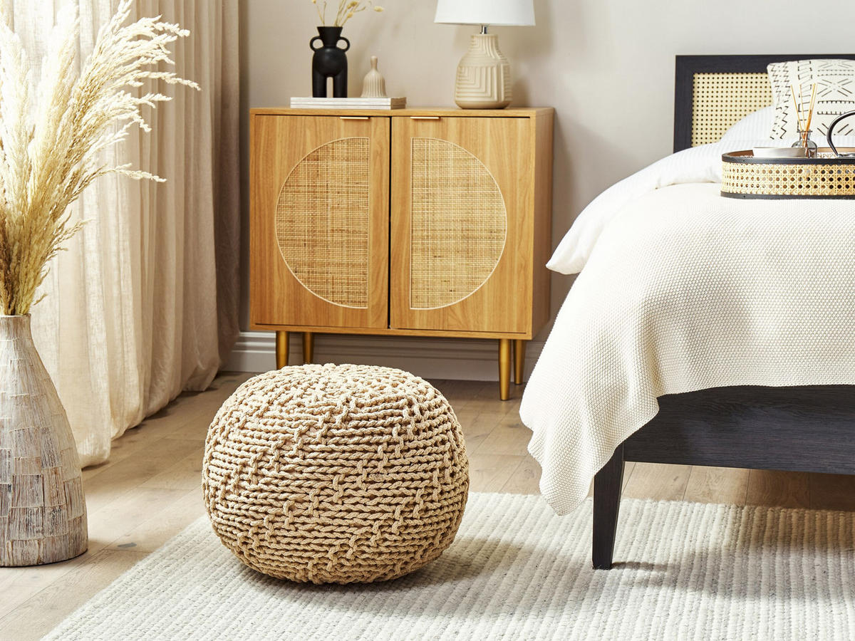 POUF Priene 50/50/35 cm - Beige, Naturmaterialen/Textil (50/35/50cm) - Beliani
