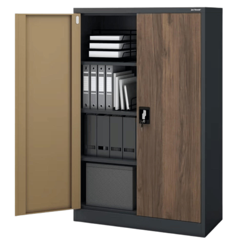 AKTENSCHRANK abschließbar KADO mit Flügeltüren 140x90x40cm Anthrazit-Nussbaum - Anthrazit, Metall (90/140/40cm) - DELUKE