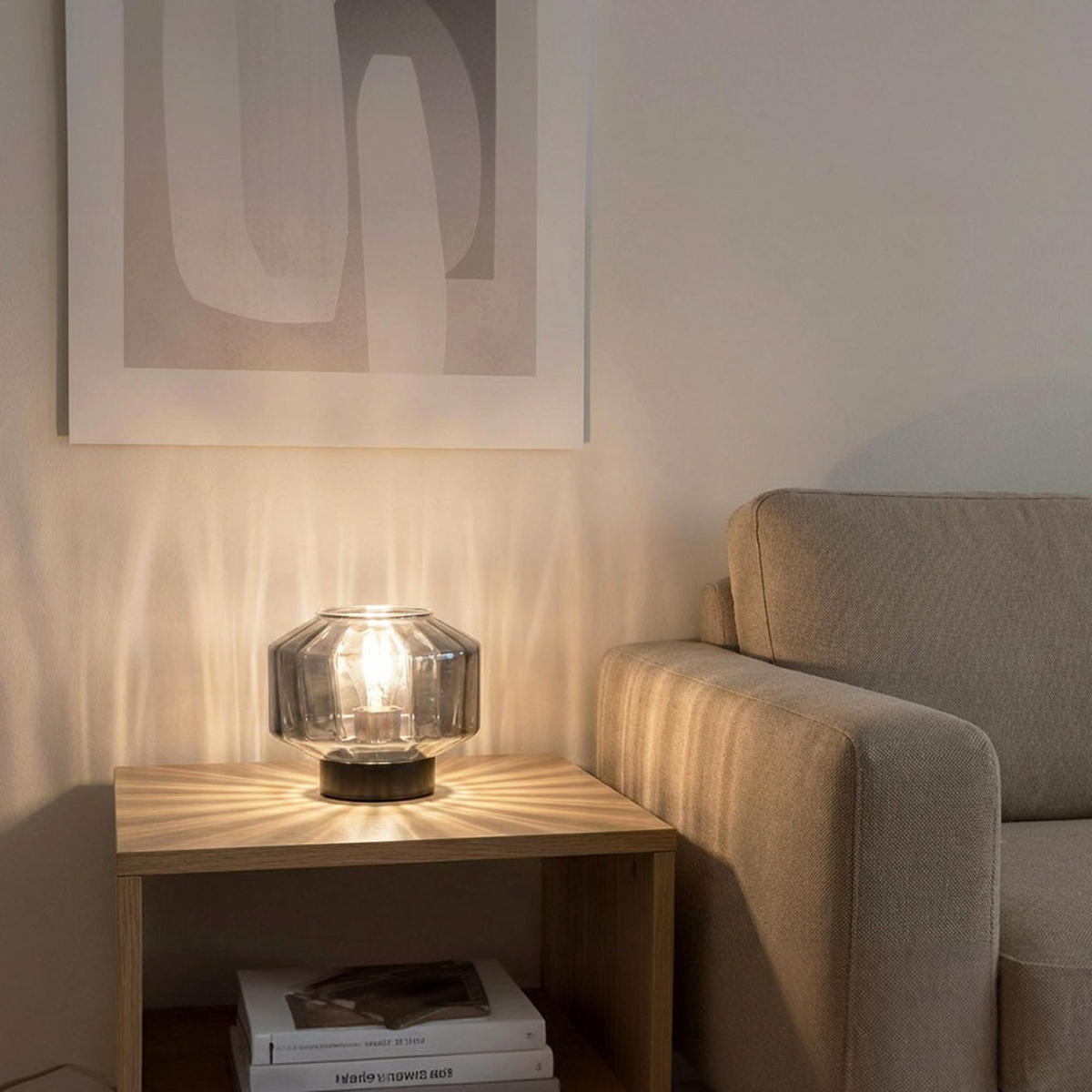 TISCHLEUCHTE Metall Glas Schwarz rauchfarben - Schwarz, Glas (18/18/14.5cm) - Globo Lighting