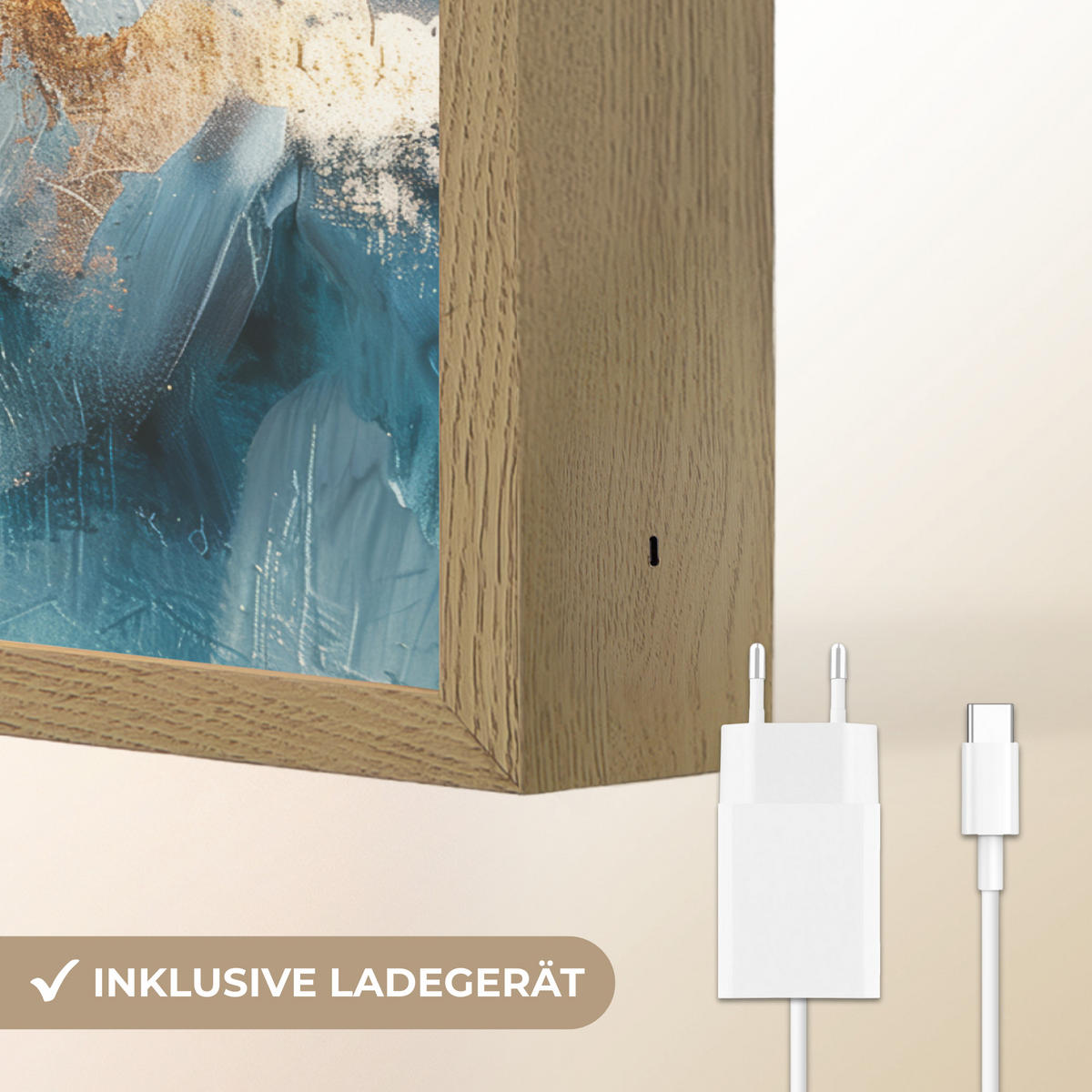 NÁSTĚNNÁ LAMPA S AKUMULÁTOREM Abstraktní - umění - zlatá - modrá 40x30 cm - tyrkysová, kompozitní dřevo (40/30/8cm) - OnlyWow