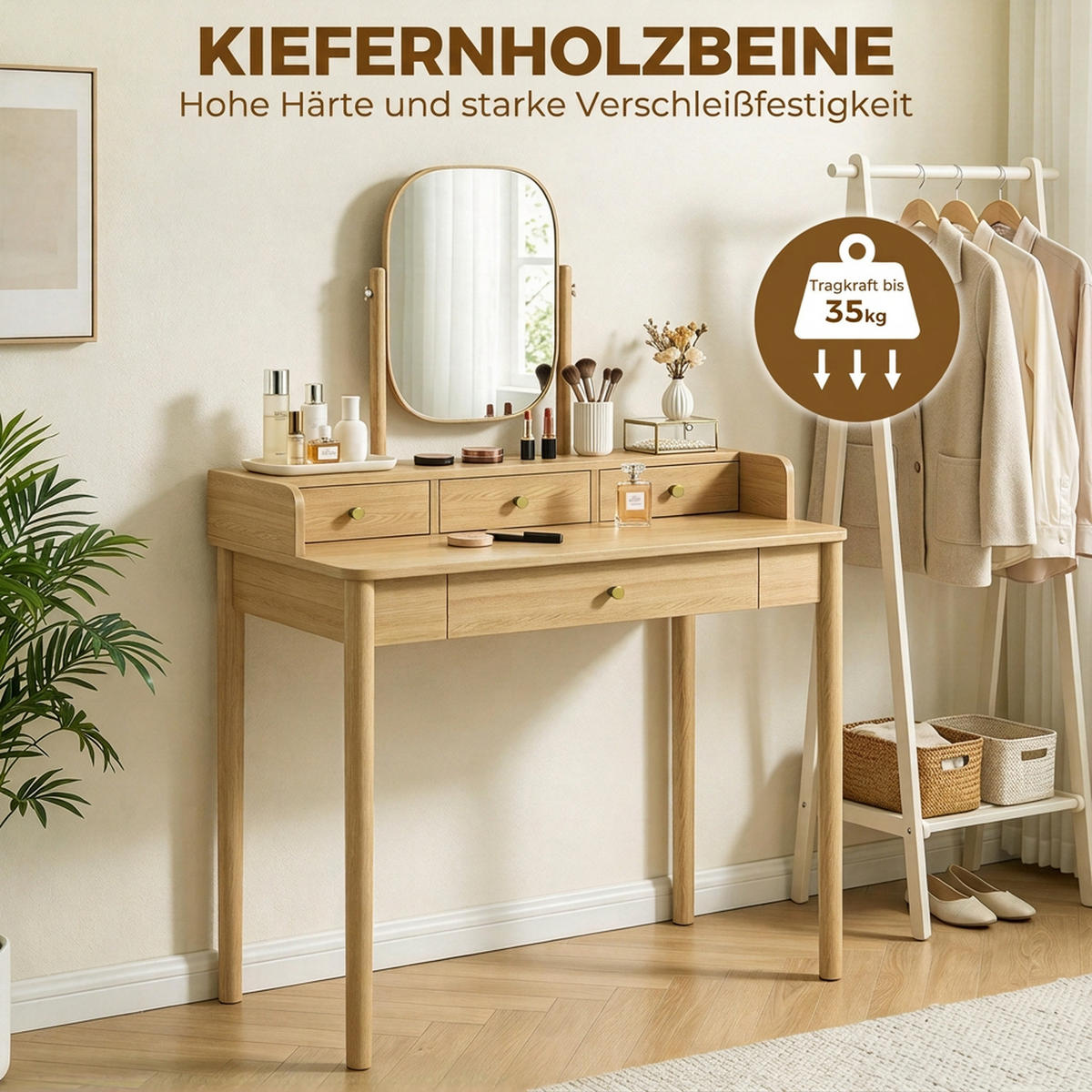 FRISIERTISCH MDF Eiche - Eichefarben/Goldfarben, Holz/Holzwerkstoff (50/127.5/90cm) - HOMCOM
