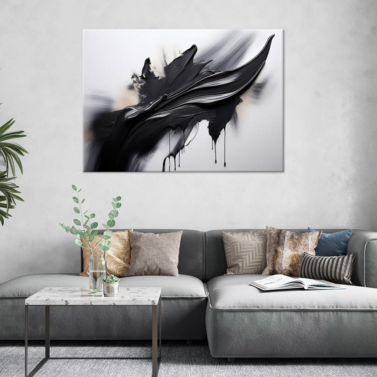 LEINWANDBILD Abstraktion Schwarz-Weiß-3D-Effekt 90x60cm - Schwarz, Textil (90/60cm) - Feeby