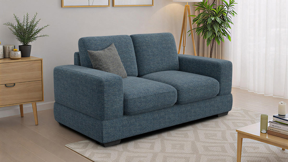 SOFA OTTO 2-Sitzer, marineblau - Blau/Schwarz, Holz/Textil (171/89/98cm) - Courtois Laville