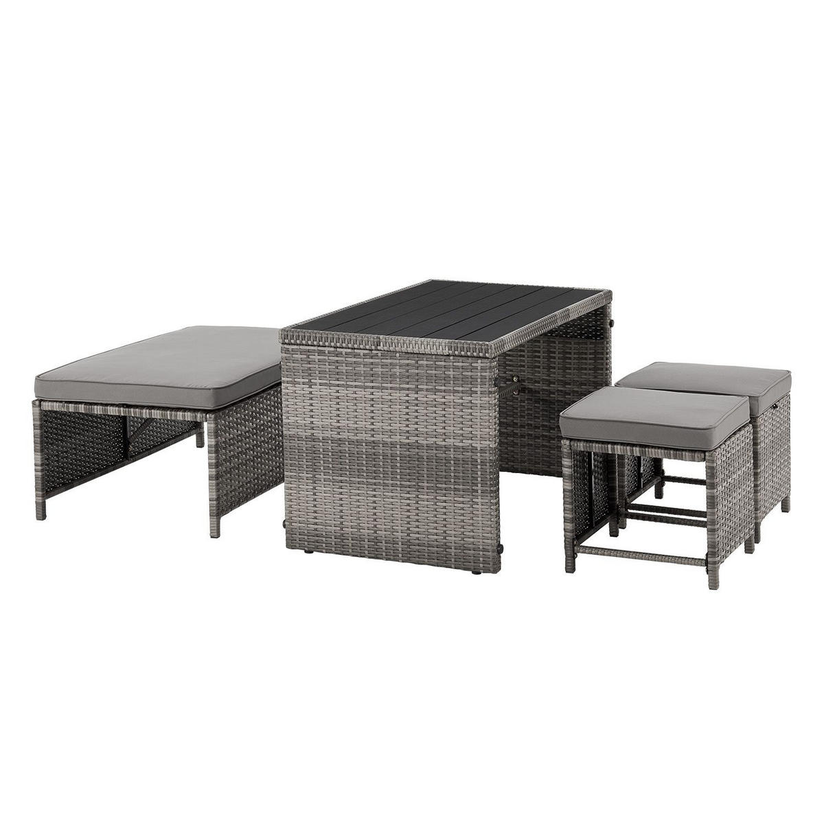 GARTENMÖBELSET Jamaika grau (4-tlg.) - Grau, Kunststoff/Metall - Juskys