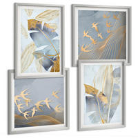 BILDER SET 4er Set - 50x50 cm & 40x60 cm Silberner Rahmen - Blaubeige Blätter im Hintergrund - Silberfarben, Kunststoff (50/50cm) - TULUP