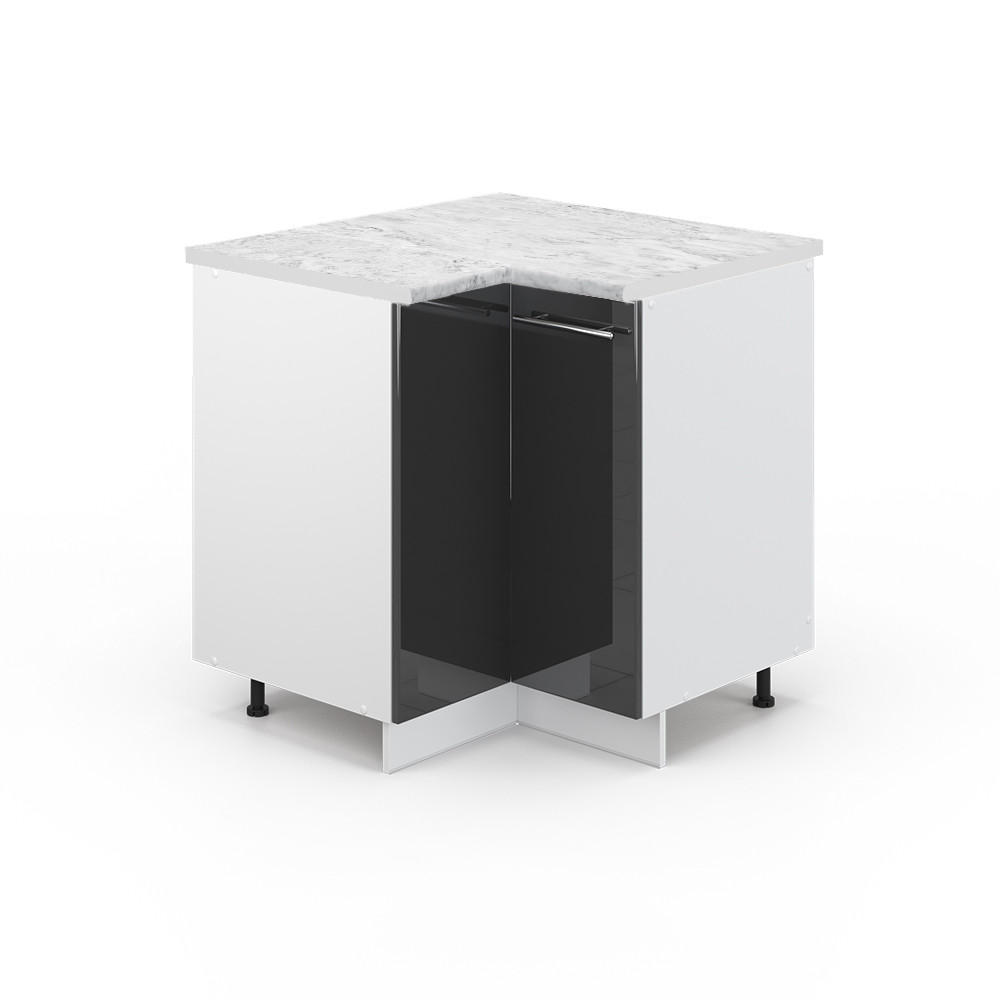 ECKUNTERSCHRANK Fame-Line Anthrazit Hochglanz 80.5 cm, AP Marmor - Anthrazit/Weiß, Holzwerkstoff (80.5/82/60cm) - Vicco