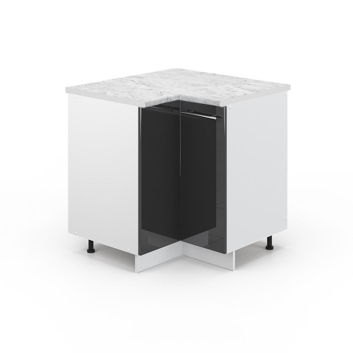 ECKUNTERSCHRANK Fame-Line Anthrazit Hochglanz 80.5 cm, AP Marmor - Anthrazit/Weiß, Holzwerkstoff (80.5/82/60cm) - Vicco