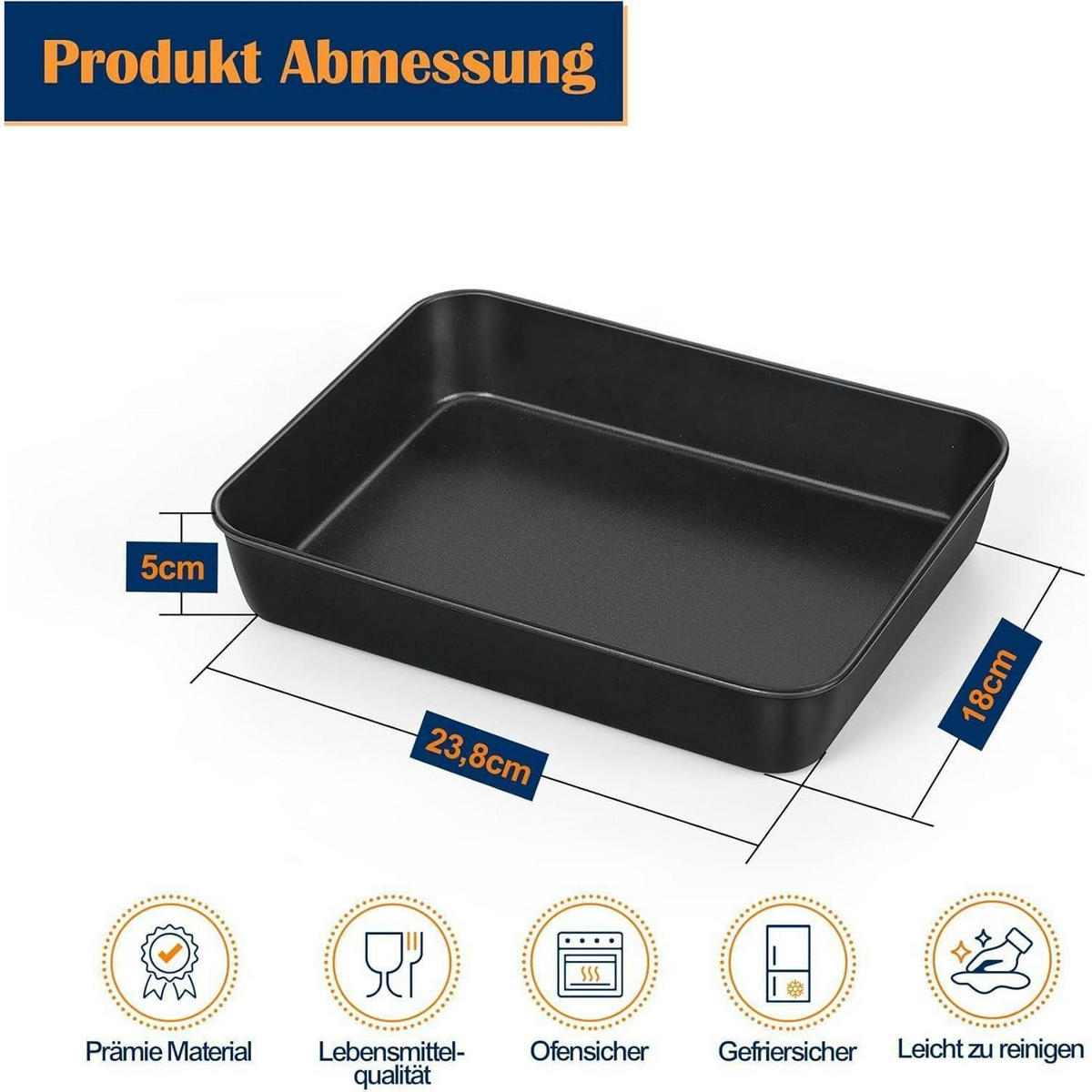 BACKFORM Edelstahl Antihaft 23,8 x 18 x 5 cm - Schwarz, Metall (23.8/5/5cm)