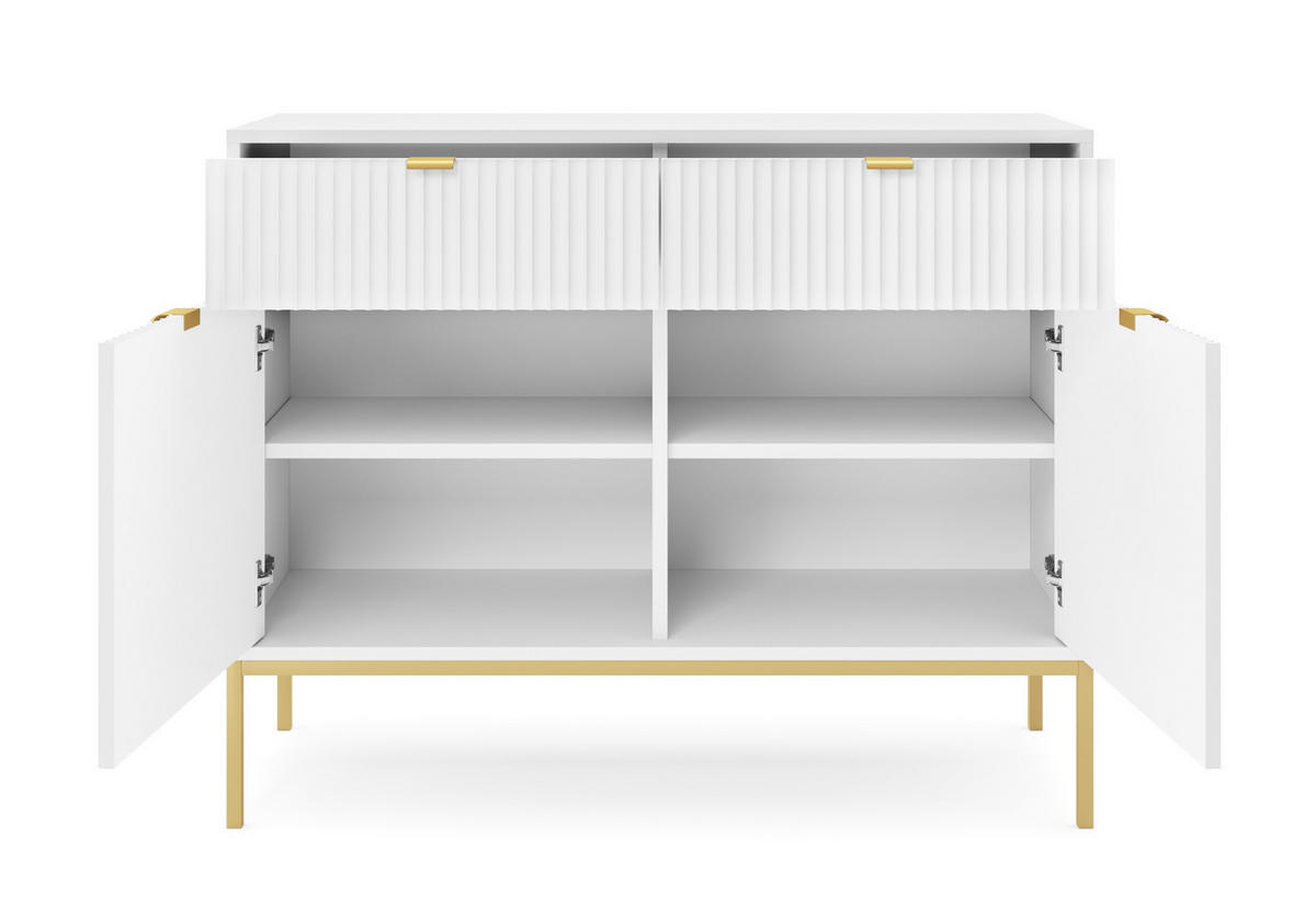 SIDEBOARD Eternas 2T 2S Weiß 104/83/39 cm – goldene Füße, mit geriffelten Fronten - Goldfarben/Weiß, Holzwerkstoff (104/83/39cm) - AX Living