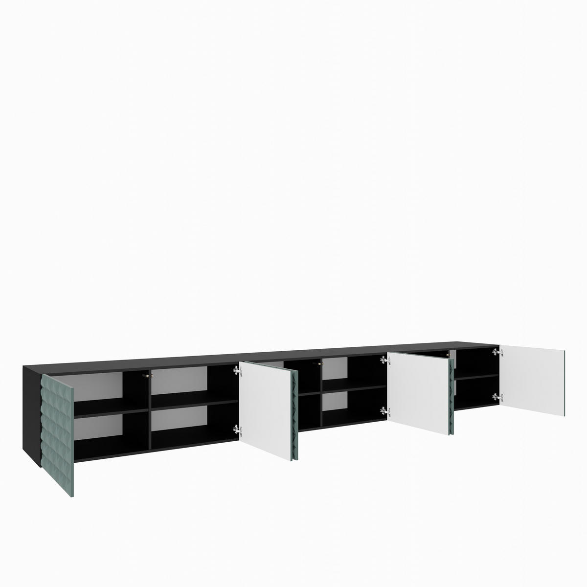 TV-SCHRANK Cali 300 cm, sechstürig, schwarz, grün - Schwarz/Olivgrün, Kunststoff (300/41/40cm) - Margaret Hadas24