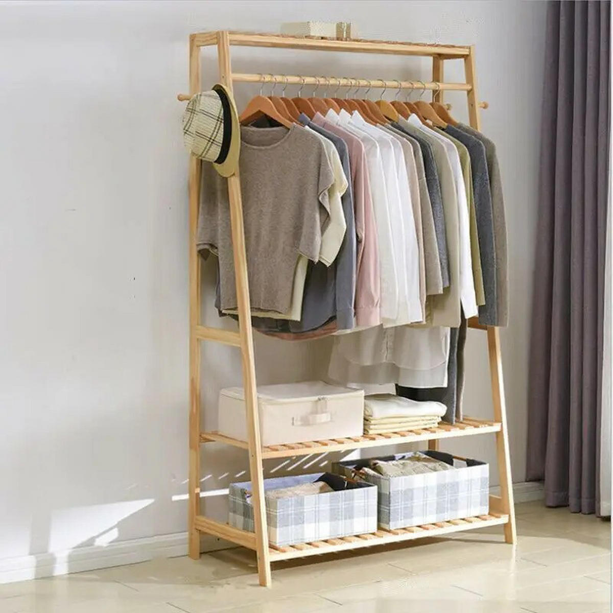 BAMBUS Kleiderständer mit Regal Natur - Gelb, Holzwerkstoff (80/165/43.5cm) - Kaket