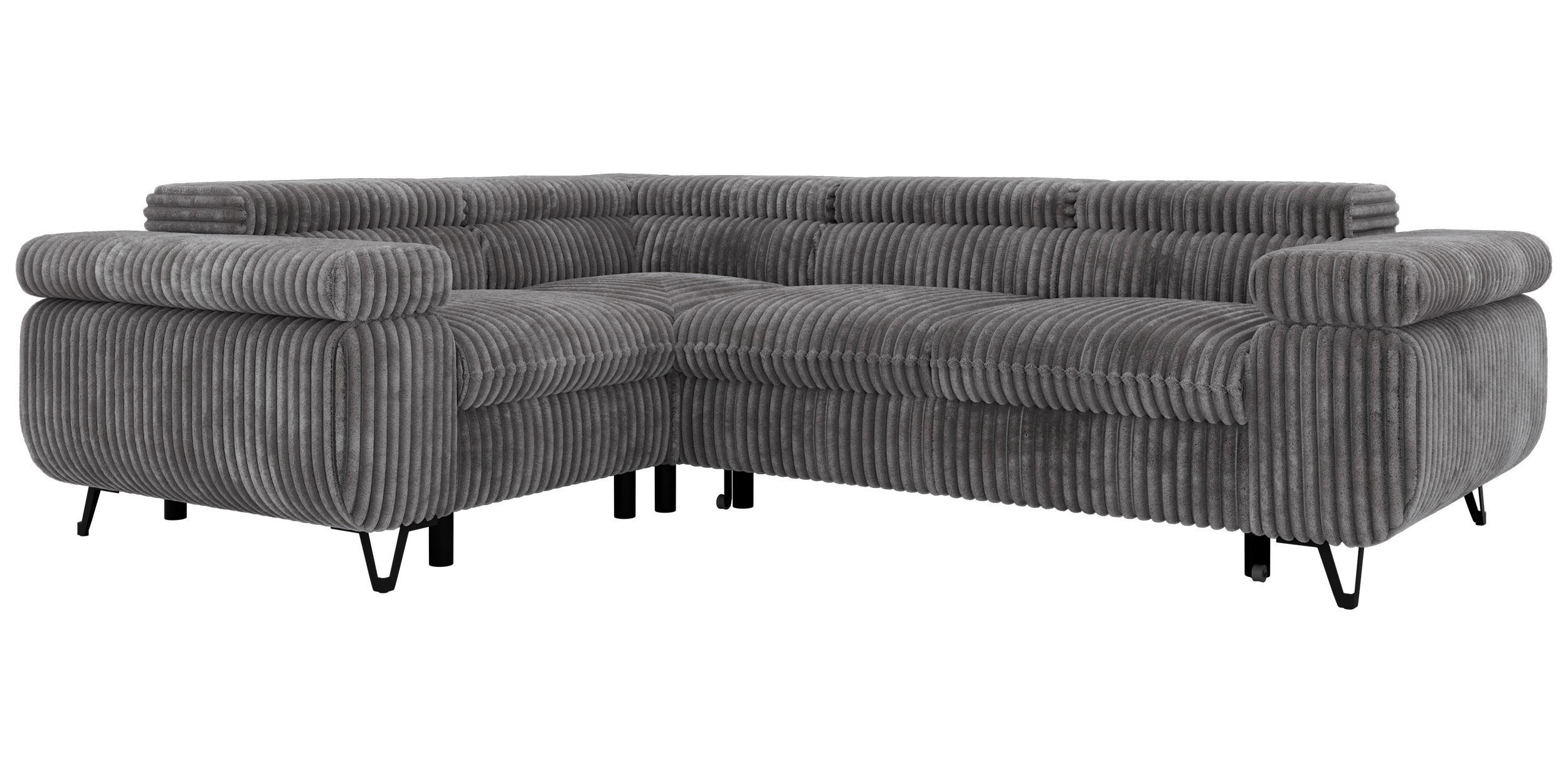 ECKSOFA FALCO L - Grau Cord - Links Seite - Schwarz/Grau, Textil/Metall (197/268cm) - MKS