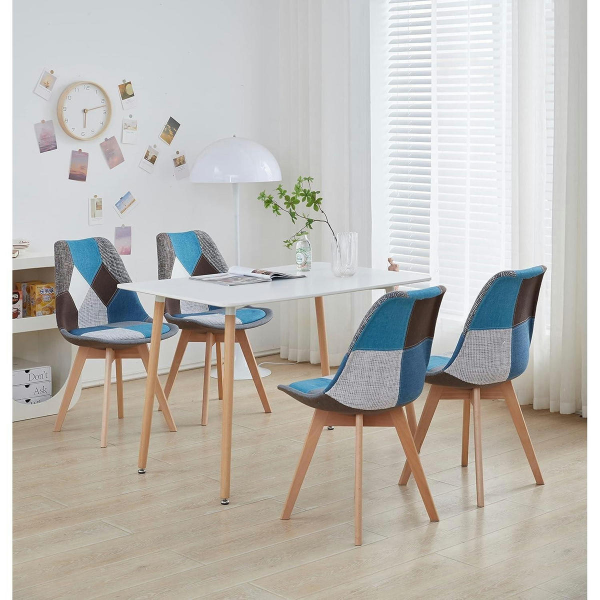 ESSZIMMERSTUHL 4-teiliges Set Patchwork Blau mit Massivholzbeinen - Multicolor, Textil (49/83/42cm)