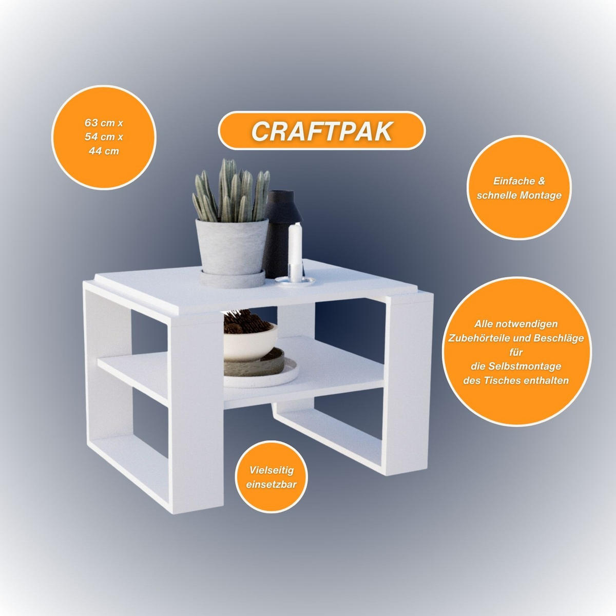 COUCHTISCH Holzwerkstoff rechteckig stabil Weiß 44/54/63cm - Weiß, Holzwerkstoff (54/63/44cm) - CraftPAK