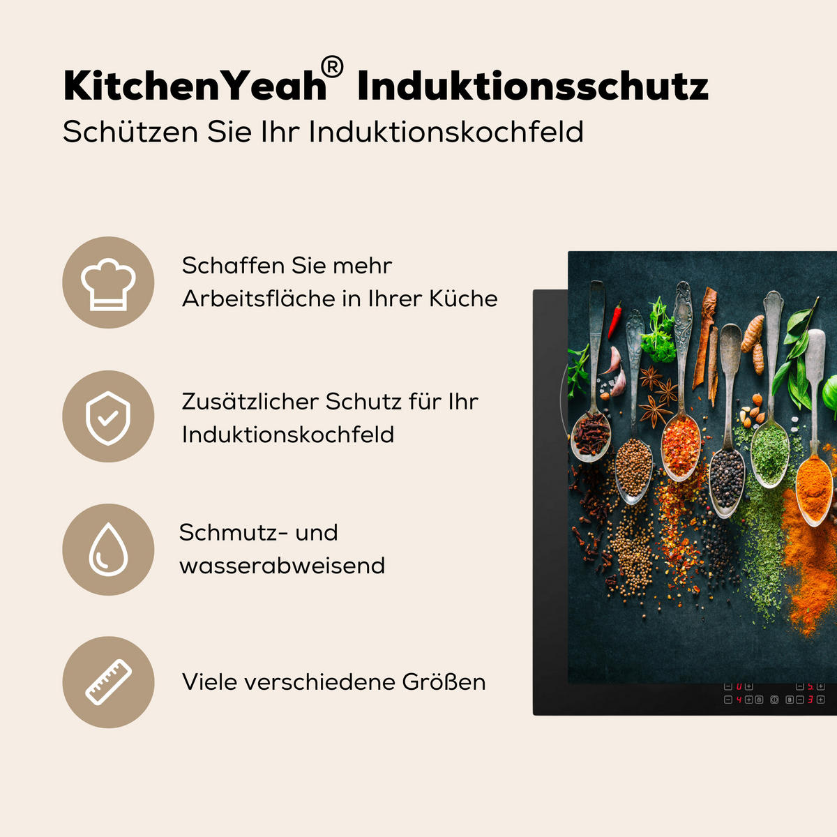 HERDABDECKPLATTE Kräuter - Gewürze - Löffel 59x52 cm - Multicolor, Kunststoff (59/0.2/52cm) - MuchoWow