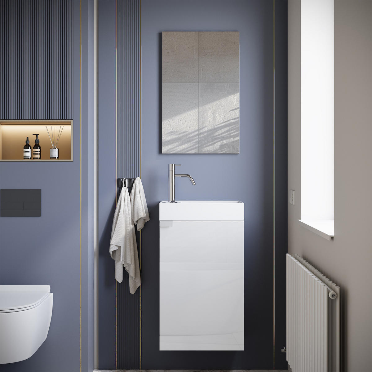 GÄSTE-WC-MÖBELSET Apollo 2 Teile Weiß Hochglanz - 40 x 22 x 68 cm - Weiß, Holz (40/68/22cm) - Badplaats