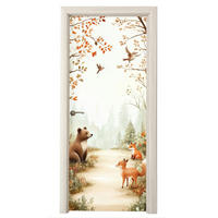 FOTOTAPETE Tür - Wald - Herbst - Waldtiere - Bär - Fuchs 95x215 cm - Kastanienfarben, Kunststoff (95/0.1cm) - MuchoWow
