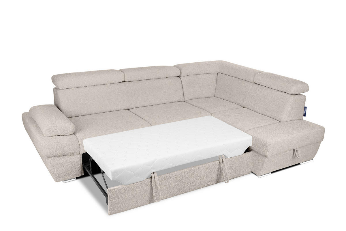SCHLAFECKSOFA RATLO rechts 4/5-Sitzer mit Bettkasten, Ecru - Ecru/Silberfarben, Textil (270/190cm) - KONSIMO®