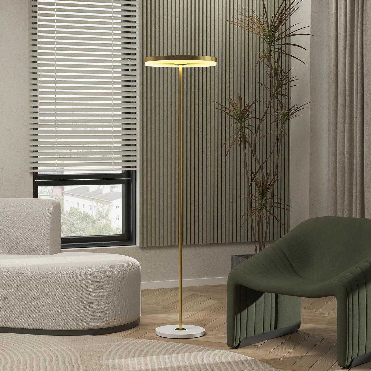 STEHLAMPE LED Wohnzimmer Dimmbar Stehleuchte mit 3 Lichtfarben, Fußschalter - Gelb, Metall (40/40/157.5cm) - HOMCOM