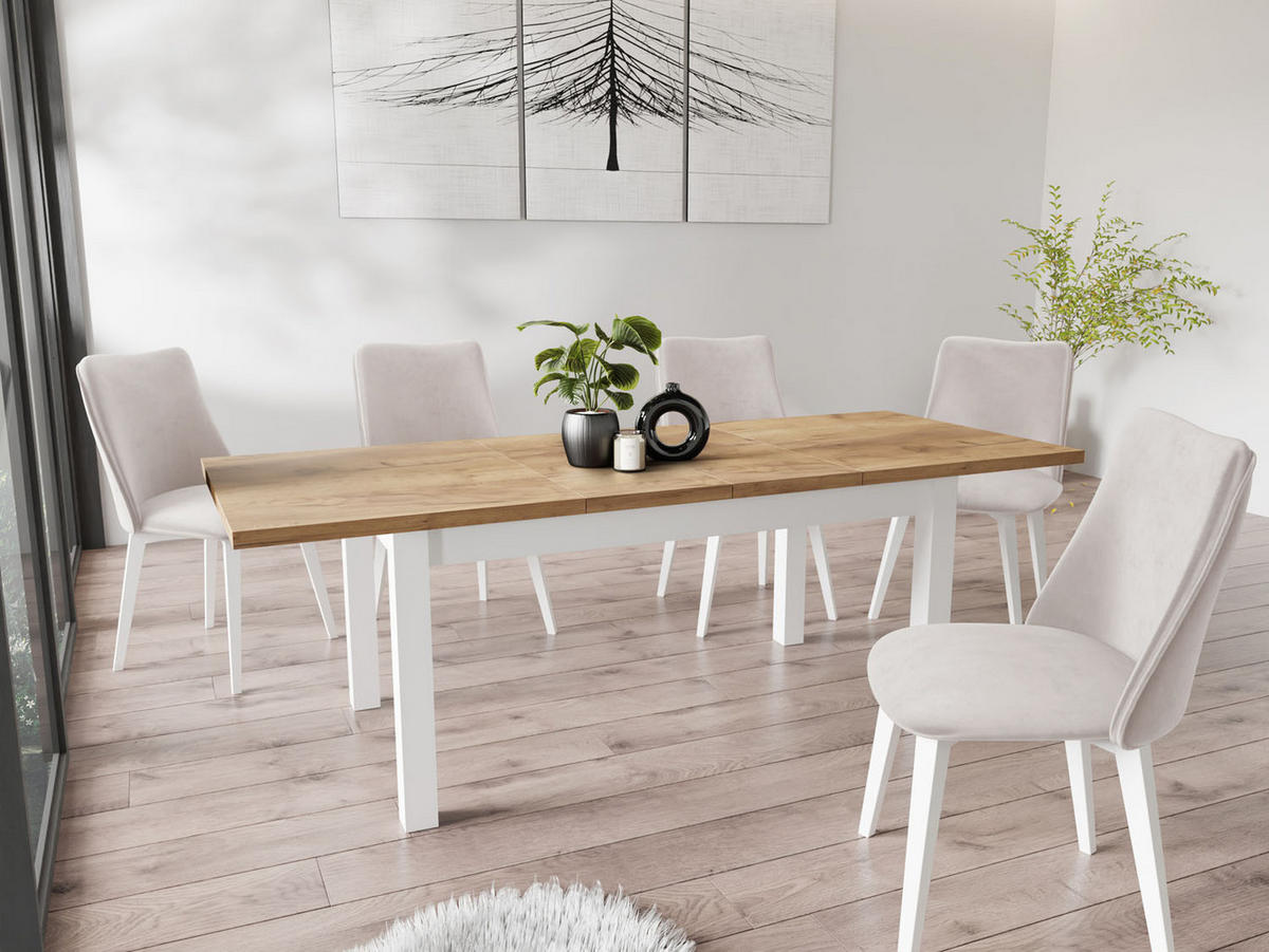 ESSTISCH Molly rechteckig ausziehbar, Wotan Eiche 160-240/90/75 cm - Eiche Wotan/Weiß, Holz/Holzwerkstoff (160/90/75cm) - WFL GROUP