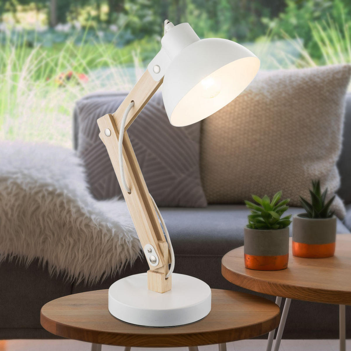 TISCHLEUCHTE Holz Weiß natur - Weiß, Holz (31/16/42.5cm) - Globo Lighting