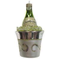 CHRISTBAUMSCHMUCK Champagner mit Kühler Silberfarbig 13cm (Glas / 1 Stk.) - Silberfarben, Glas (7/13/7cm) - Krebs Glas Lauscha