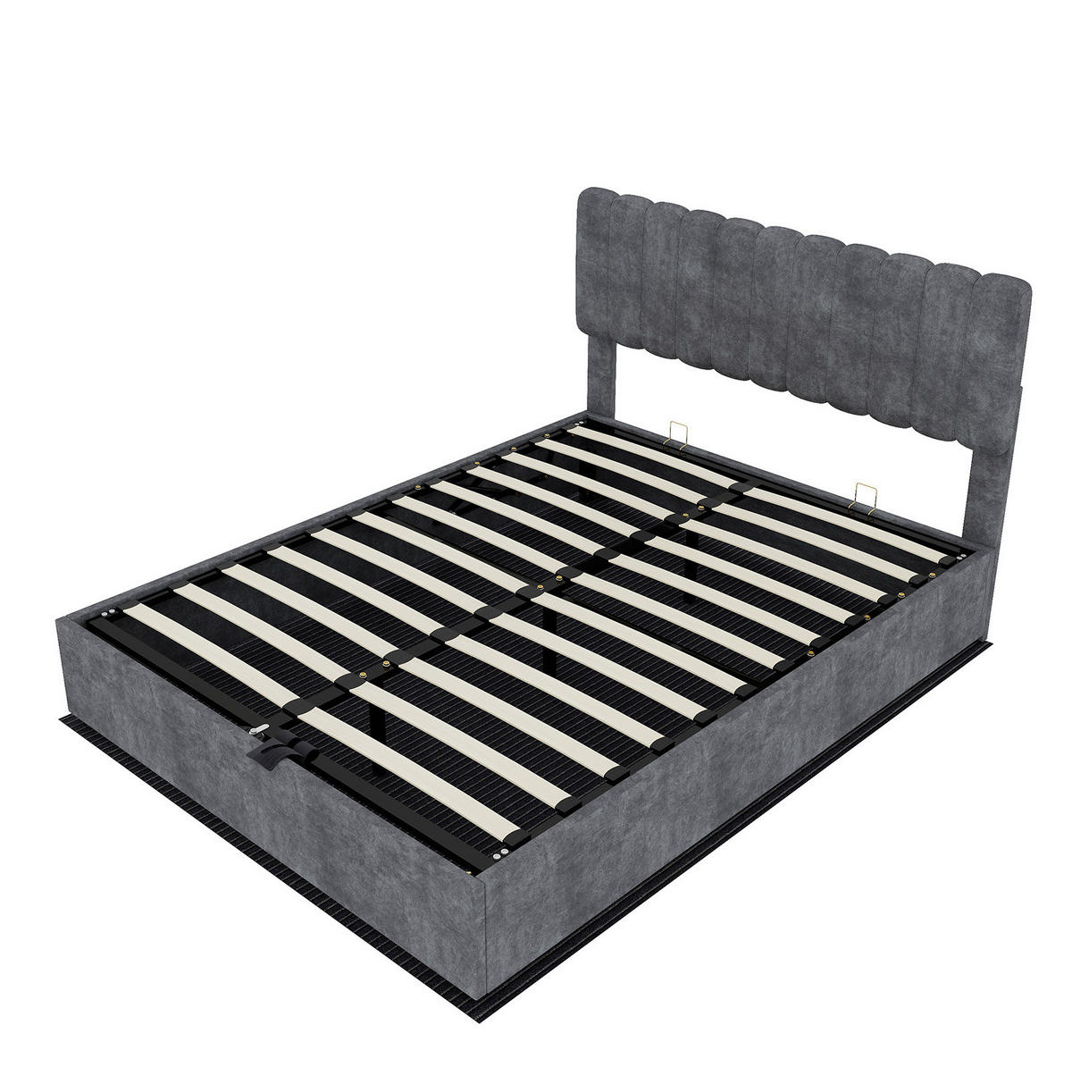 POLSTERBETT 160/200 cm mit hohem Kopfteil und Matratze, Grau - Grau, Textil (160/200cm) - Redom