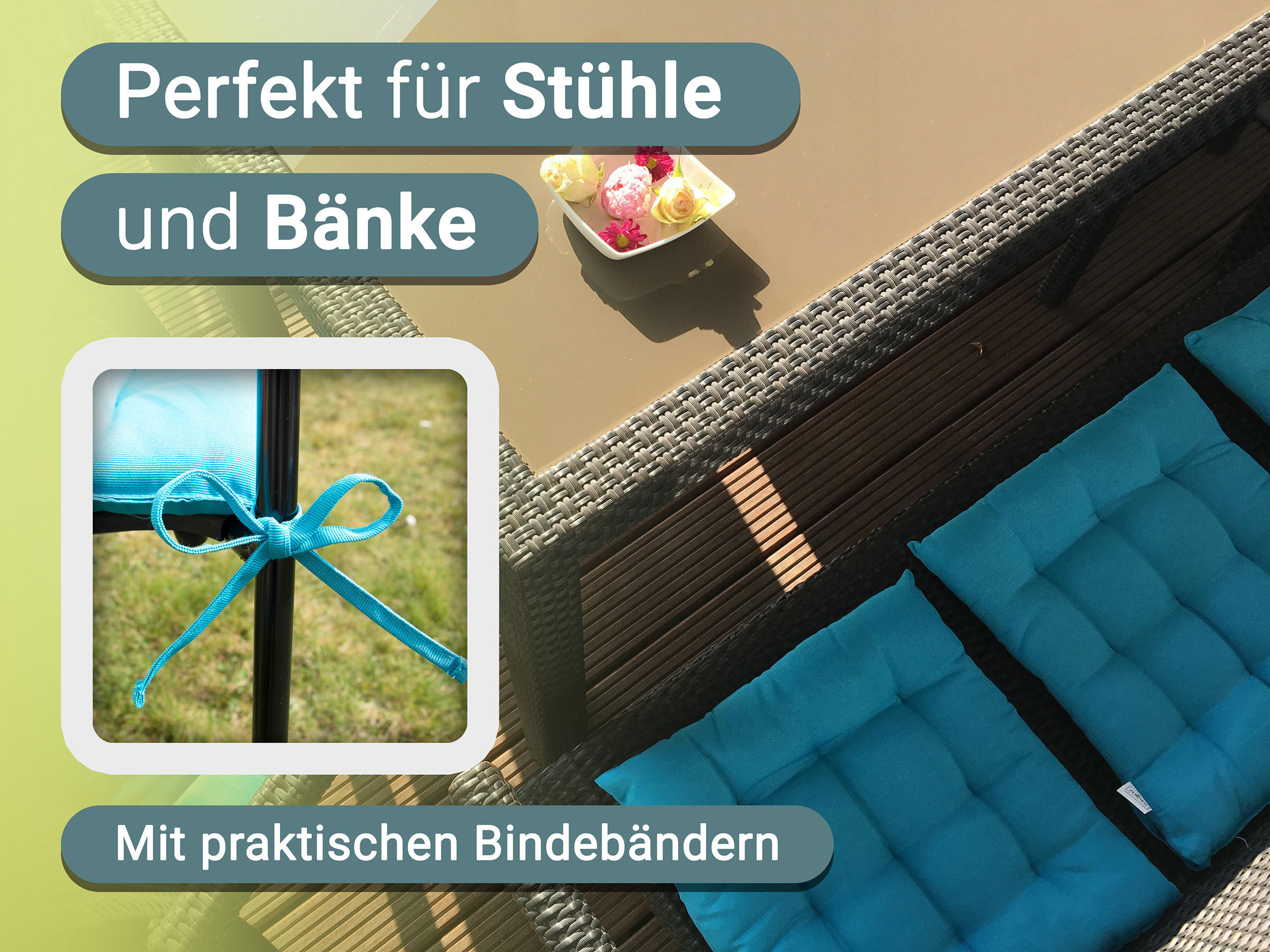 STUHLKISSEN, 4er-Set, 40x40 cm, 100% Polyester, Blau - Türkis, Textil (40/40/3cm) - Zollner