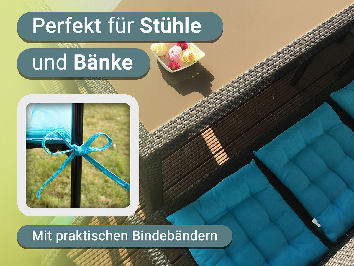 STUHLKISSEN, 4er-Set, 40x40 cm, 100% Polyester, Blau - Türkis, Textil (40/40/3cm) - Zollner