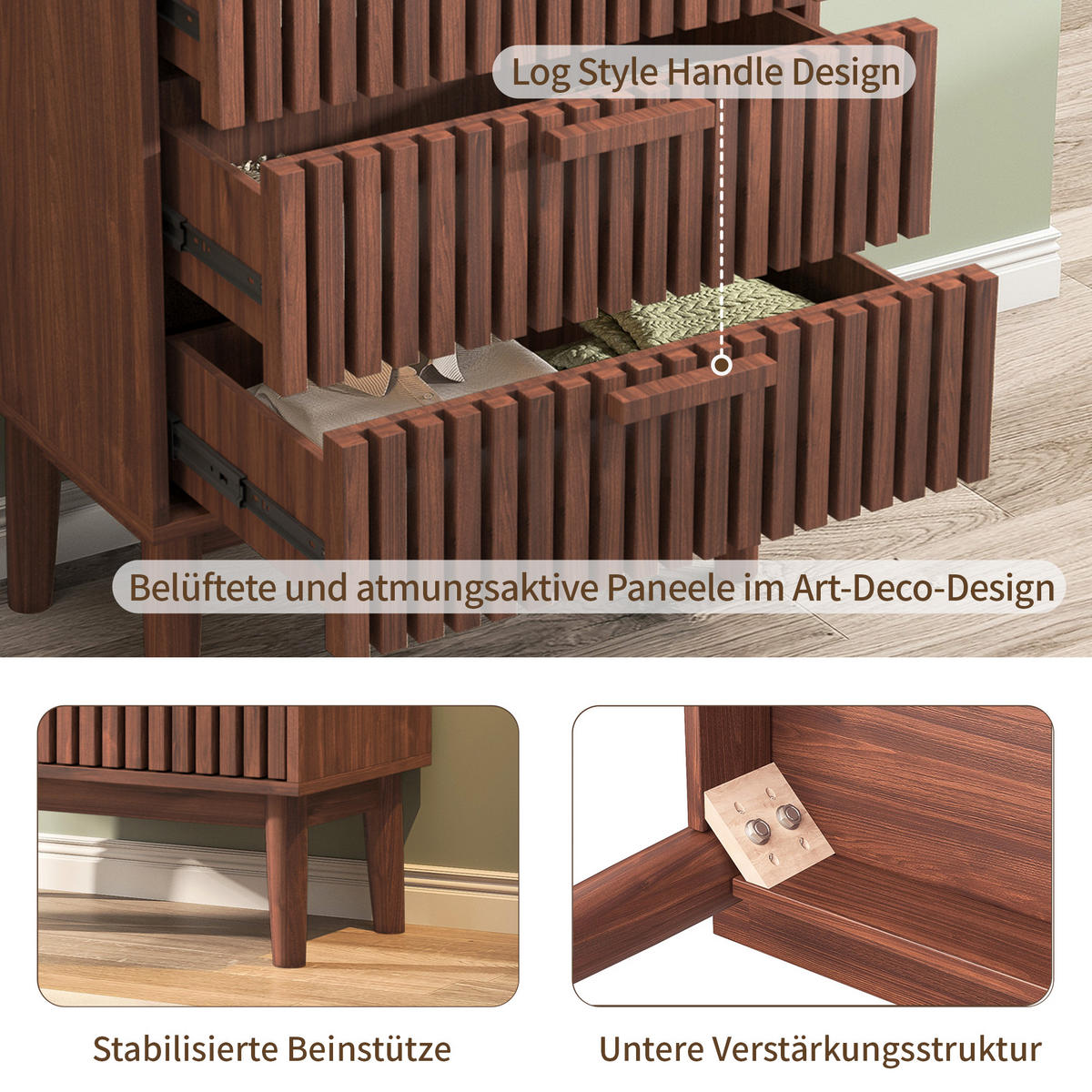 HOLZKOMMODE 4 Schubladen Schubladenschrank Walnussholzfarbe - Walnussfarben, Holz (34/91/60cm) - PARAFTA HOME