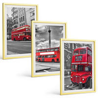 BILDER SET 3er Set - 40x60 cm Goldrahmen - Rote Busse in London - Goldfarben, Kunststoff (40/60cm) - TULUP
