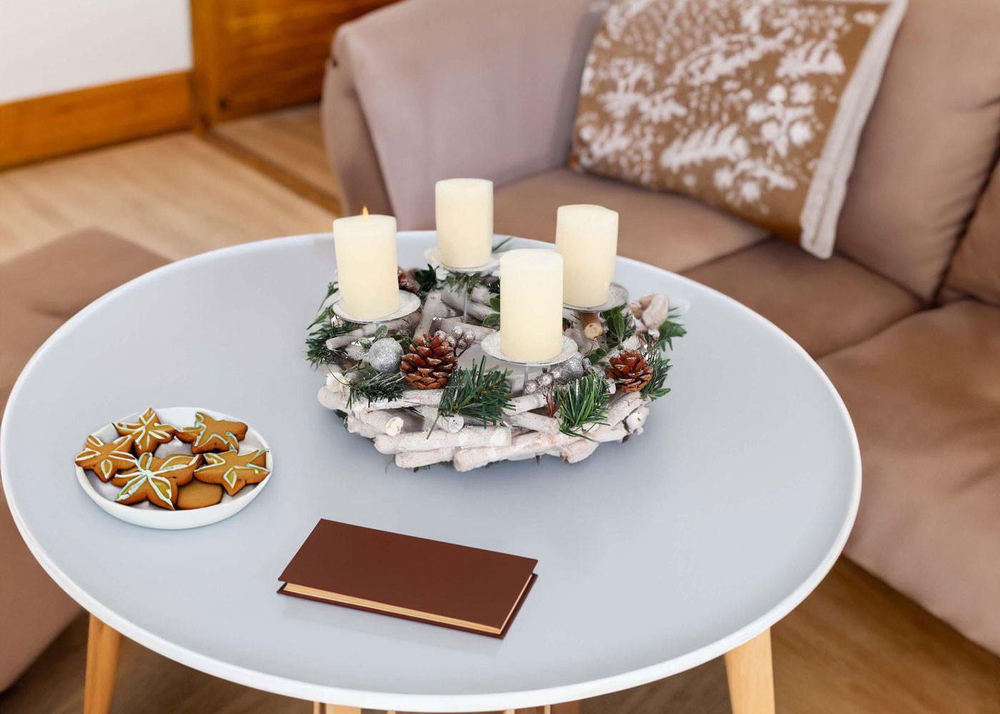 Thumbnail - MCW Adventskranz, Weiß, Holz, 20 cm, Dekoration, Weihnachtsdekoration, Adventskränze