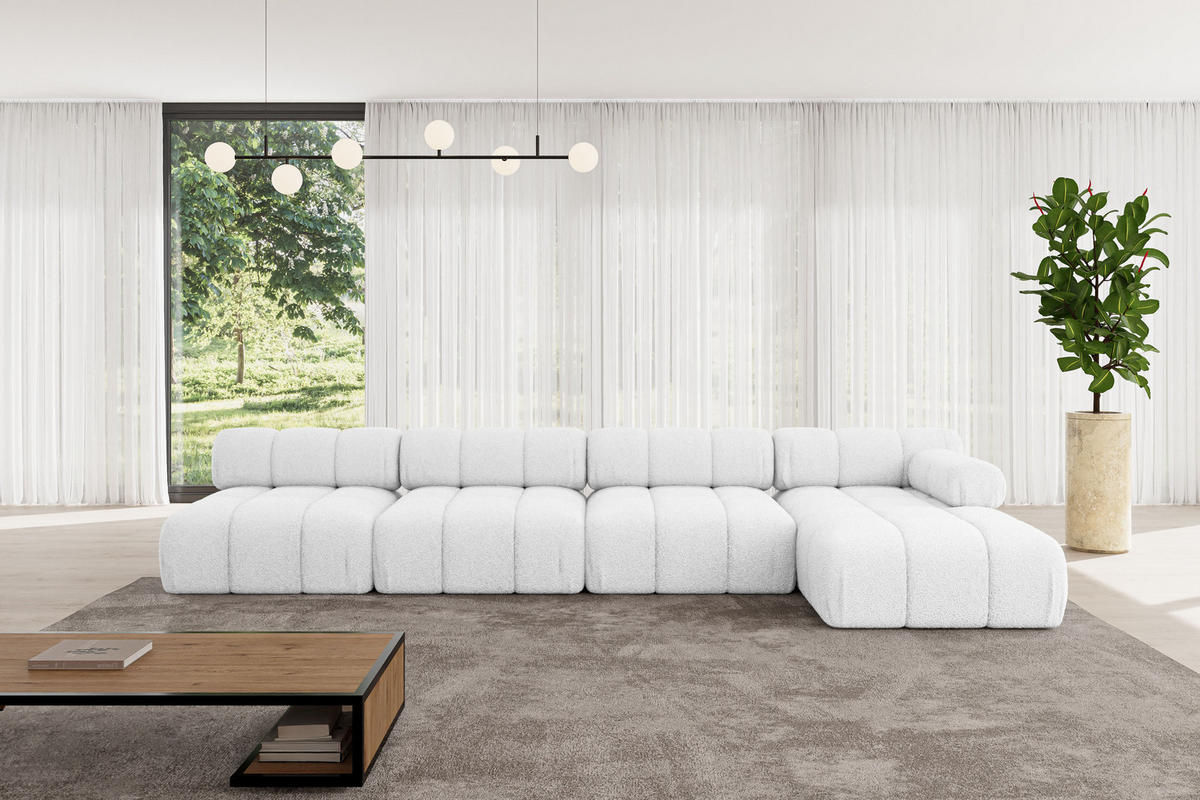 ECKSOFA modulares Sofa Razon-L3 - 380x160x70 cm Weiß Bouclé - Weiß, Holzwerkstoff/Textil (380/160cm) - ALTDECOR