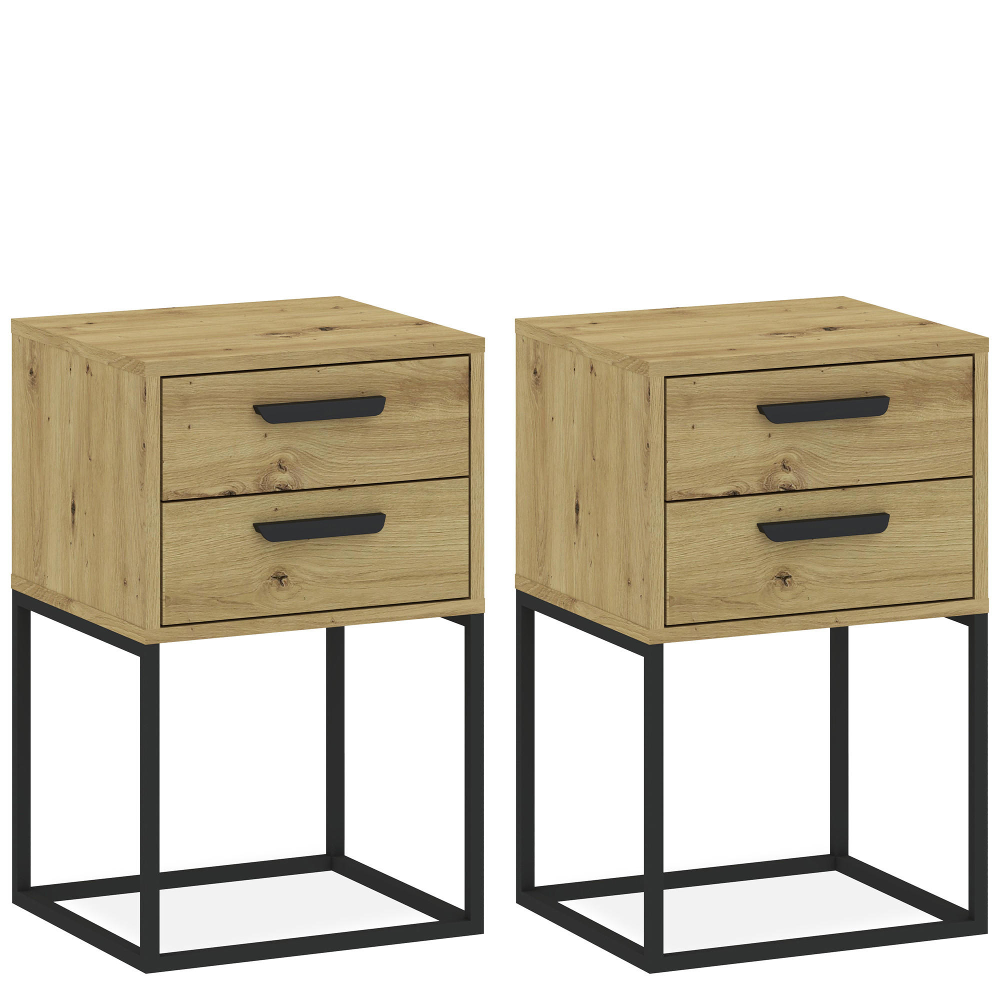 NACHTTISCH RECTUS 2-er Set - Eichefarben/Schwarz, Holzwerkstoff (40/65/39cm) - KONSIMO®