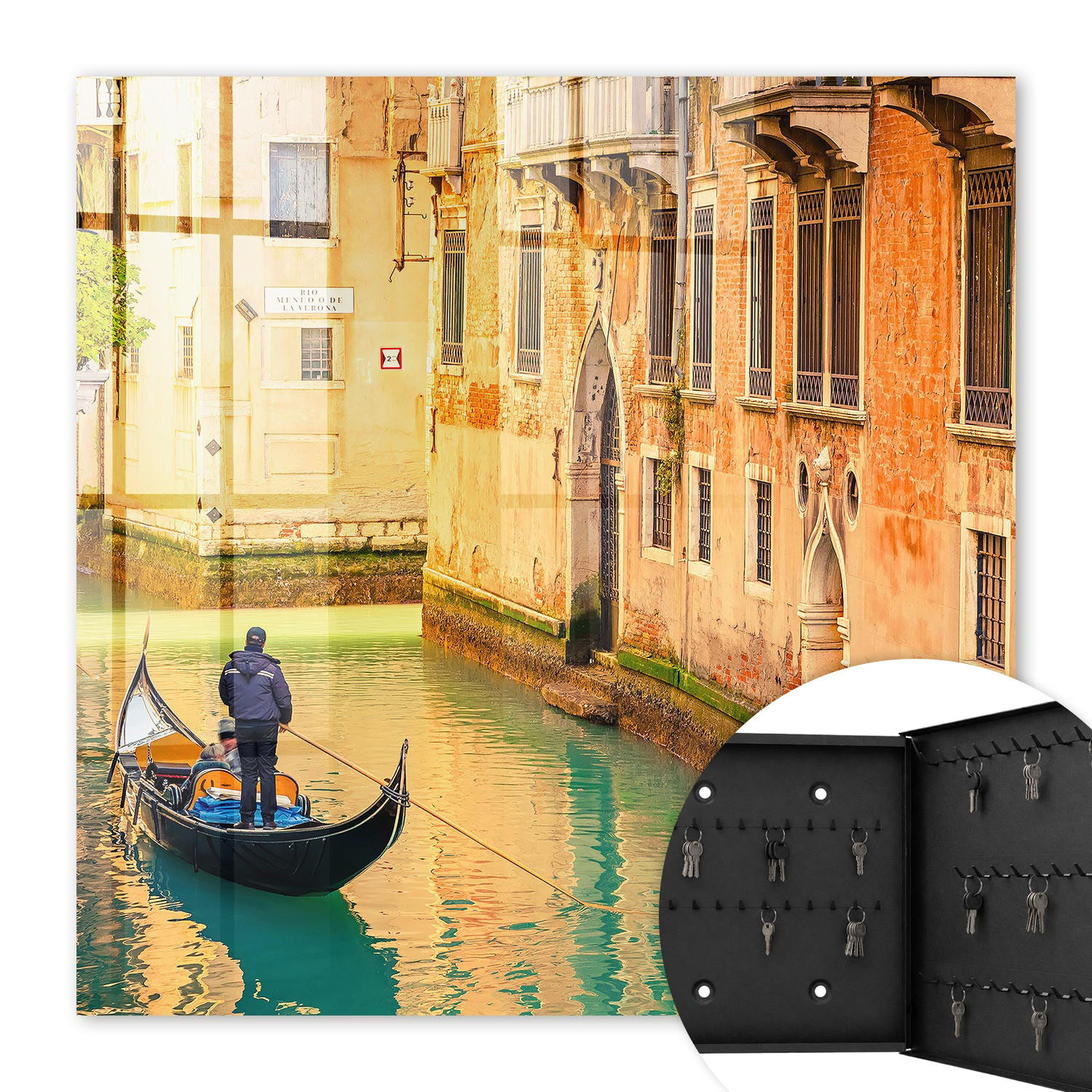SCHLÜSSELBOX Schwarz 30x30 cm- Türöffnung nach rechts - Kanäle von Venedig - Orange, Metall (30/30/5cm) - TULUP
