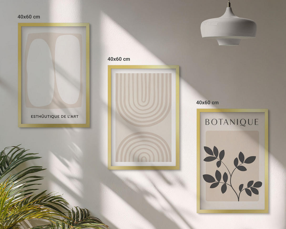 BILDER SET 3er Set - 40x60 cm Goldrahmen - Boho-Pflanzenposter - Goldfarben, Kunststoff (40/60cm) - TULUP